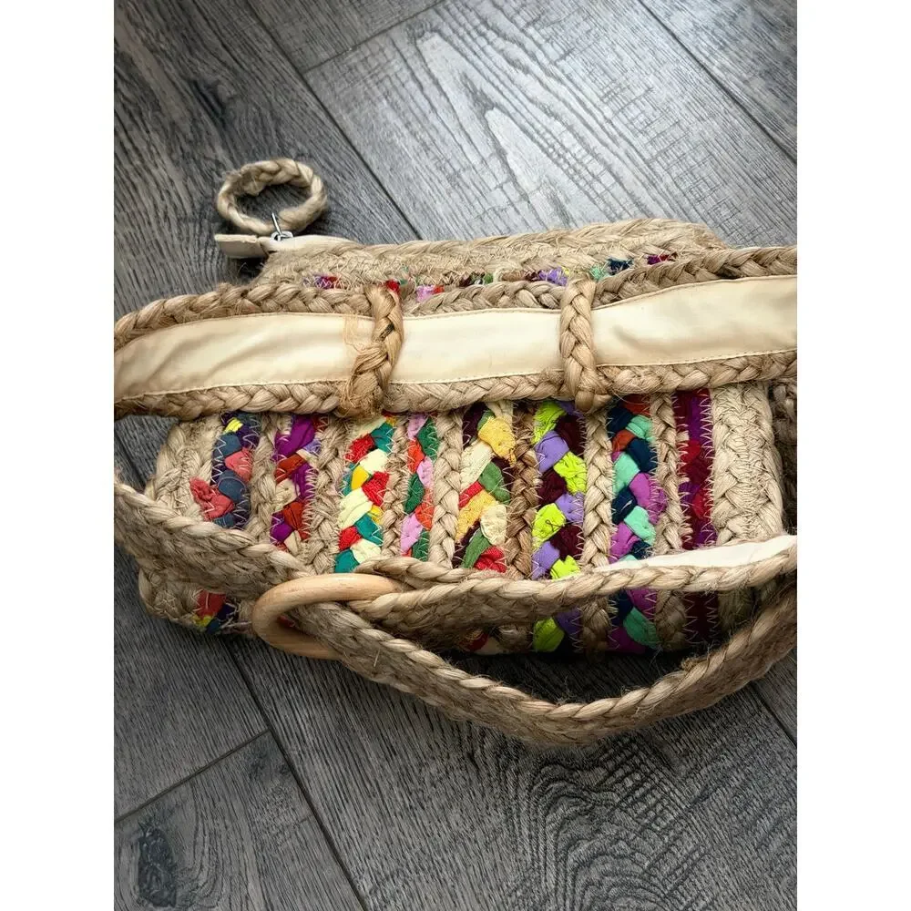 Shiraleah Mirabel Belt Bag Multi Natural Woven Jute Tassel Braided Stripes